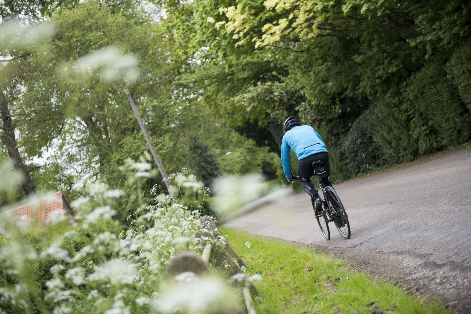 Person cycling in green space